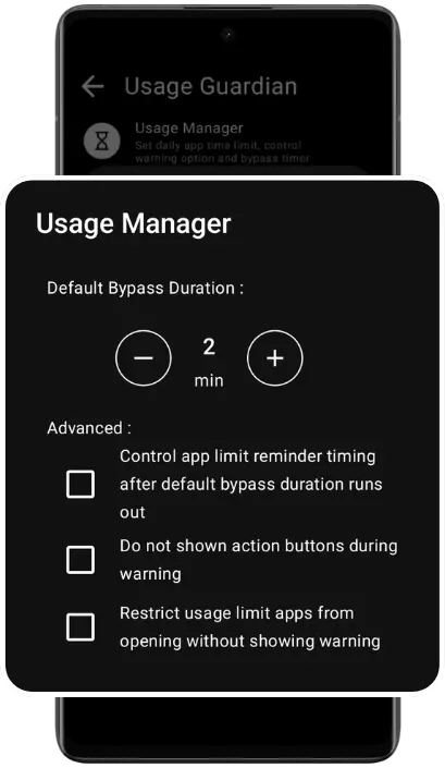 Usage Guardian screen in deScroll